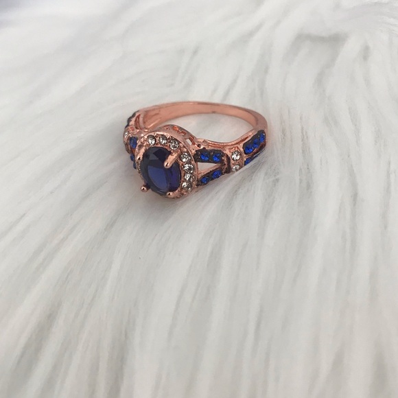 Sterling Silver Rose Gold Plated Sapphire Ring - Picture 3 of 4